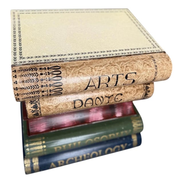 Italian Tole Hand Painted Side Table Resembling Stack of Books For Sale In Miami - Image 6 of 8