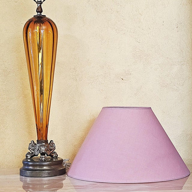 Vintage Murano Amber Art Glass Table Lamp | Neoclassical Italian Style | 1960s For Sale - Image 14 of 18