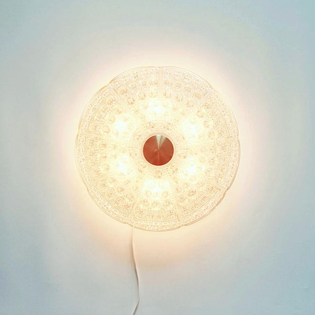 Gold Mid-Century Modern Scandinavian Glass and Brass Flush Mount by Carl Fagerlund for Orrefors, Sweden, 1960s For Sale - Image 8 of 11