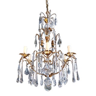1940s Art Nouveau Crystal Candelabrum Chandelier For Sale
