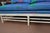 1980s Michael Thomas White Wood Framed Loveseat Sofa W/ Vibrant Blue & Red Poppies Upholstery For Sale - Image 4 of 18
