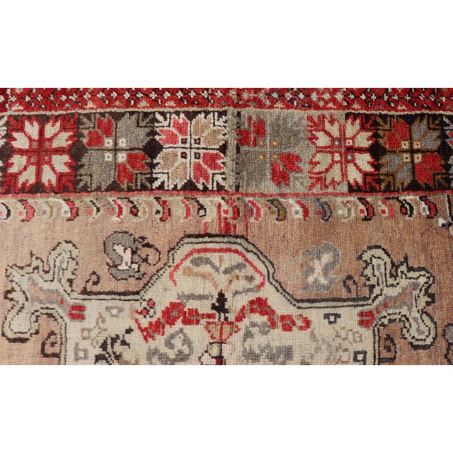 Vintage Turkish Oushak Floral Medallion Design in Camel, Black, Red, Gray & Tan For Sale - Image 10 of 14