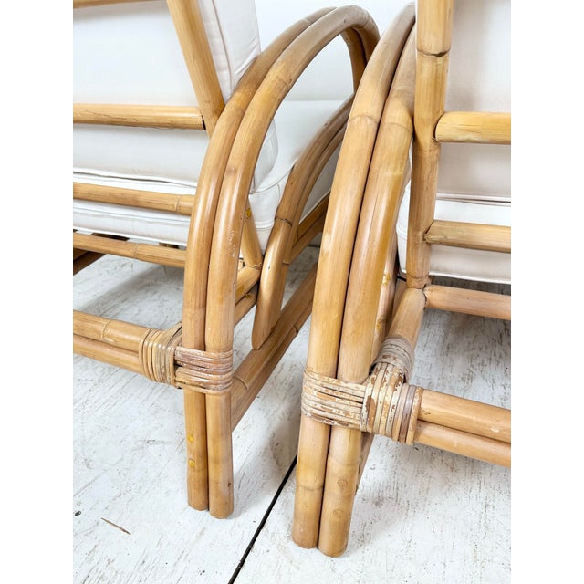 Wood Vintage Rattan Lounge Chairs- A Pair For Sale - Image 7 of 12