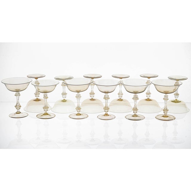 Champagne Glasses in Gold and Smoke from Cenedese, 1950s, Set of 12 For Sale - Image 6 of 18