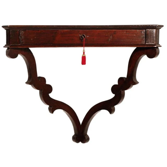 17th Century Large Tuscan Renaissance hanging Console in Walnut with Drawer. Simple but precious console, all original...