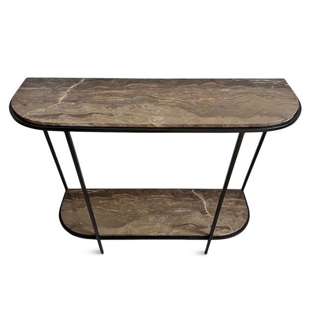 Taupe Modern Rounded Taupe Marble & Iron Console Table For Sale - Image 8 of 12
