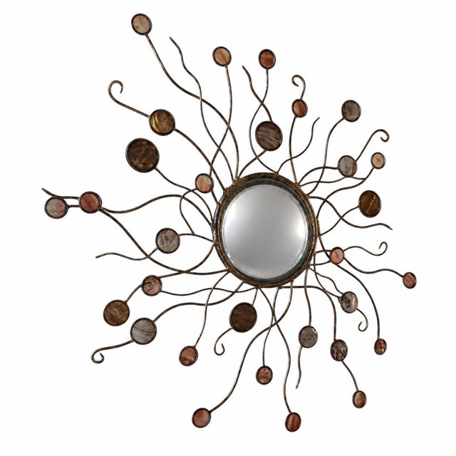 Sculptural Metal Sunburst Mirror With Convex Center For Sale - Image 4 of 7