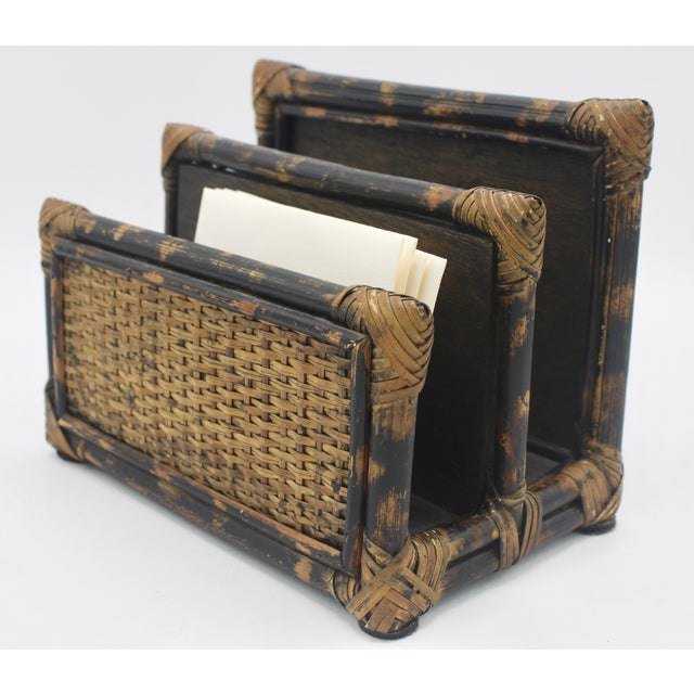 Boho Chic Vintage Boho Chic Burnt Bamboo Letter Rack For Sale - Image 3 of 11