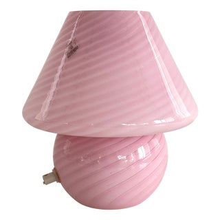 Italian Pink Swirl Murano Glass Mushroom Table Lamp, 1970s For Sale
