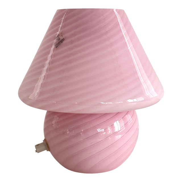 Italian Pink Swirl Murano Glass Mushroom Table Lamp, 1970s For Sale