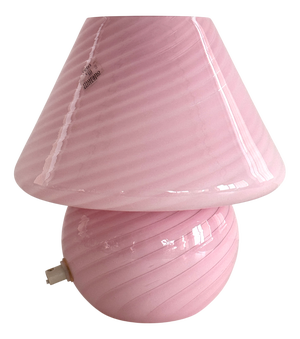 Italian Pink Swirl Murano Glass Mushroom Table Lamp, 1970s