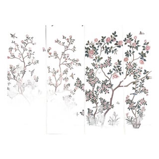 Chinoiserie Hand-Painted Magnolia & Peony Wallpaper Panels, Set of 4 For Sale