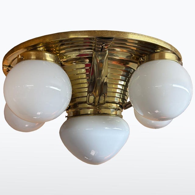 Metal Art Nouveau Brass and Glass Ceiling Light, 1920s For Sale - Image 7 of 7