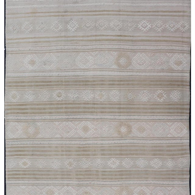 Tan Vintage Turkish Kilim Rug With Earthy Tones and Geometric Patterns 5'2 X 8'3 For Sale - Image 8 of 10