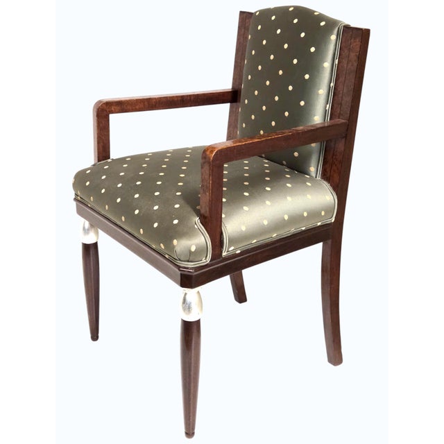 Early 20th Century French Art Deco Desk / Arm / Side/ Occasional Chair Thuya Wood & Silver Leaf- Attributed to M. Dufrene For Sale - Image 11 of 12