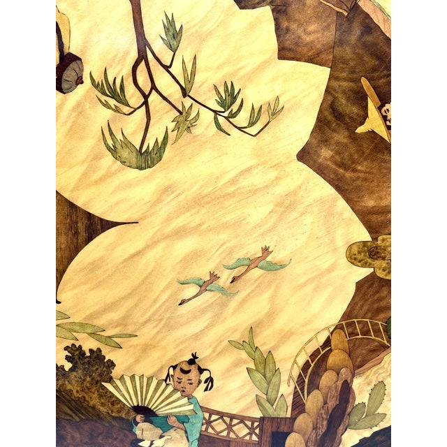 Asian Round Inlaid Turntable with Rural Scenes, 1960s For Sale - Image 12 of 14