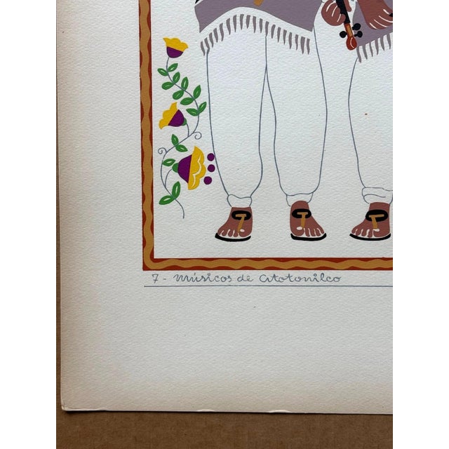 Expressionism Carlos Mérida Silkscreen Print, "Musicos de Atotonilco" in 16x20 Mat, 1945 For Sale - Image 3 of 4