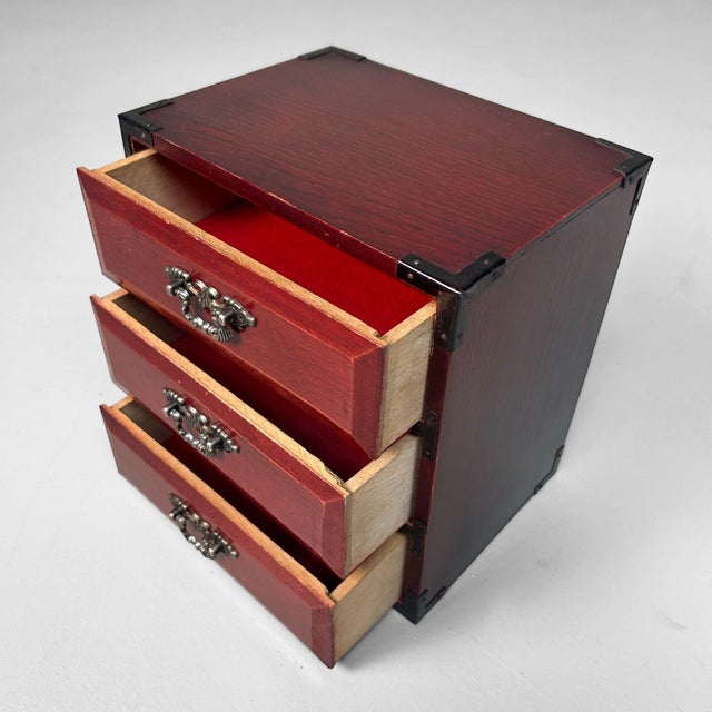 Mid-Century Modern Vintage Japanese Wooden Jewelry Cabinet, 1980s For Sale - Image 3 of 8