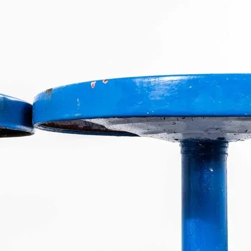 Tolix Round Royal Blue Side or Dining Tables from Tolix, 1950s, Set of 2 For Sale - Image 4 of 6