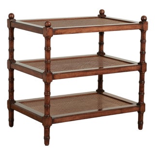Vintage Three Tiered Caned British Colonial Style Stand For Sale