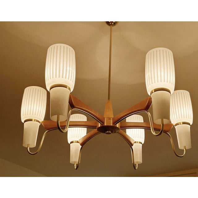 Large Pendant Light in Glass and Teak from Temde, 1960s For Sale - Image 10 of 18