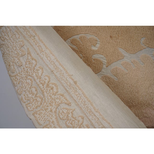 Minimal Neutral Suzani Textile, Beige Uzbek Table Cover Decor 4'4'' X 4'4'' For Sale - Image 10 of 10