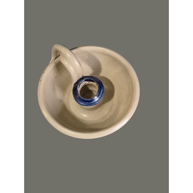 Williamsburg Pottery Salt Glazed Chamber Candle Holder Pair Marked For Sale - Image 4 of 8