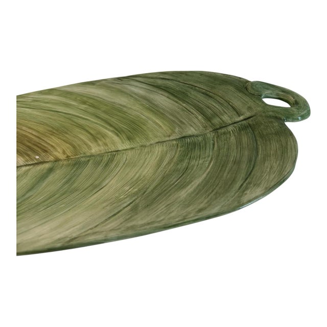 Hollywood Regency Mid 20th Century Large Italian Hand Painted Banana Leaf Ceramic Platter For Sale - Image 3 of 6