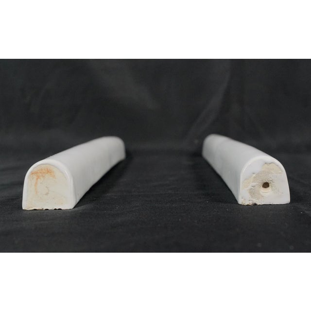 Pair of Vintage European White Ceramic Pencil Wall Tiles For Sale - Image 4 of 8