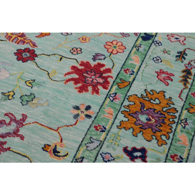 1990s Shabby Chic Oushak Kaiser Blue Wool Rug - 9'3'' X 12'1'' For Sale - Image 5 of 8