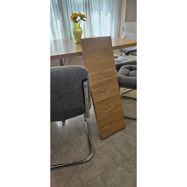 Chromcraft Corp. | 1975 Chrome Cantilever Dining Set | Table + Leaf + 6 Chairs For Sale - Image 11 of 13
