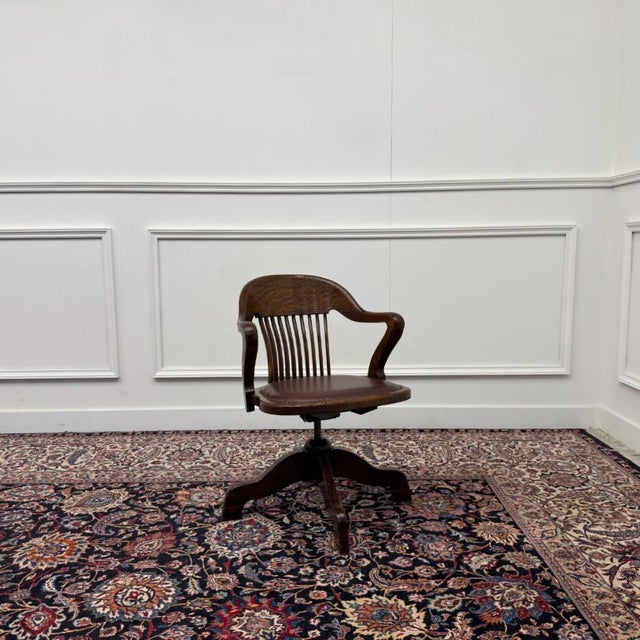 Brown English Desk Chair in Teak and Leather For Sale - Image 8 of 8