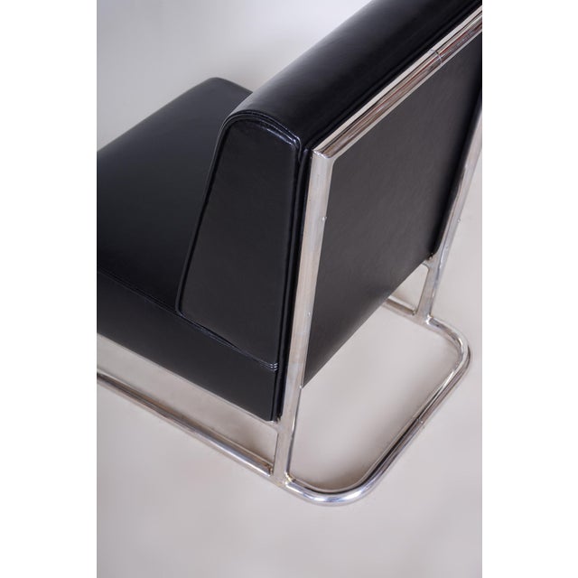 Black Bauhaus Leather Armchair, Czechia, 1930s For Sale - Image 8 of 13