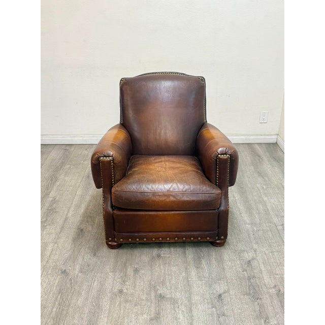 1980s Leather Chair With Matching Ottoman For Sale - Image 5 of 11