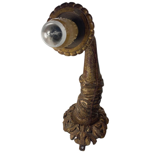 Brown Pair of Baroque Wood Gilt 17th Century Italian Hand Carved Arm Sconces For Sale - Image 8 of 9