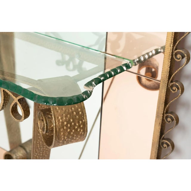 Large Bevelled Mirror with Wrought Iron Frame & Glass Console, 1930s For Sale - Image 9 of 10