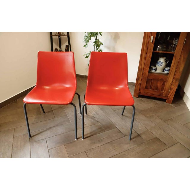 Set of Red Plastic Chairs with Metal Frame, 1980s For Sale - Image 4 of 9
