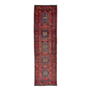Tribal Handmade Persian Heriz Wool Runner in Red For Sale