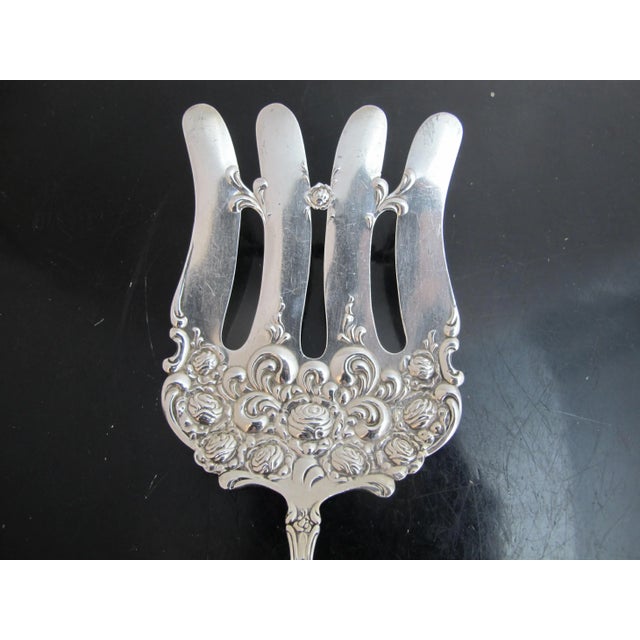 Art Nouveau Durgin Antique Ornate Floral Sterling Silver Asparagus Serving Fork For Sale - Image 3 of 6