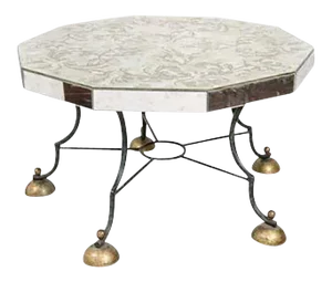 Art Deco Mirrored Coffee Table With Leaf Motif Attributed to Gilbert Poillerat