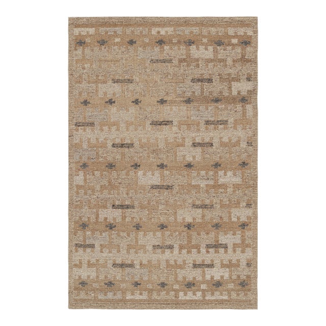 Rug & Kilim’s Scandinavian Style Rug in Beige-Brown Geometric Patterns - 10x14 For Sale