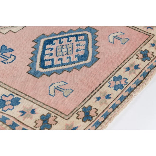 Turkish 1960s Muted Terracotta & Navy Blue Medallion Rug, Hand-Knotted Wool Carpet For Sale - Image 3 of 10
