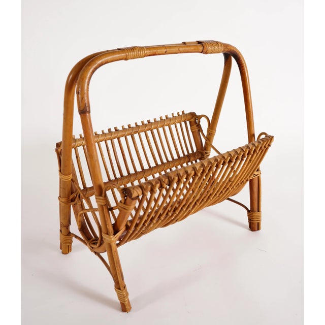 Franco Albini Style Rattan and Bamboo Magazine Rack For Sale - Image 13 of 13