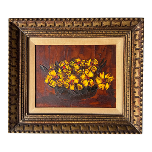 70's Vintage Still Life Oil on Masonite Painting, Signed