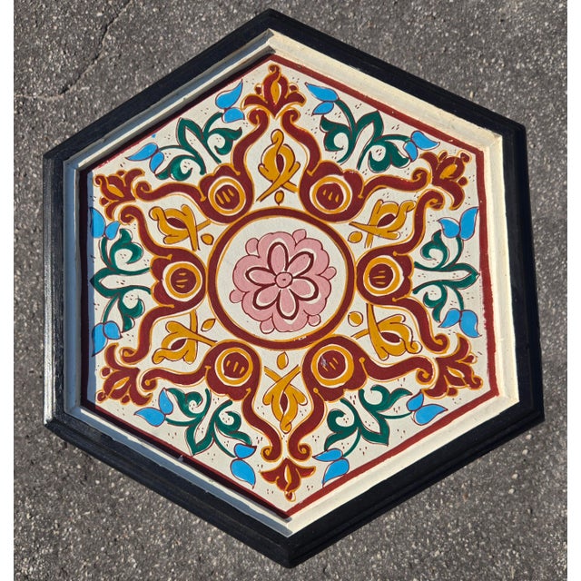 Moroccan Hand-Painted Moroccan-Style Hexagonal Side Table, Musharabi Beige For Sale - Image 3 of 6