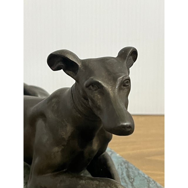 Vintage Bronze Sculpture of a Lying Greyhound Dog on a Marble Base For Sale In Philadelphia - Image 6 of 8