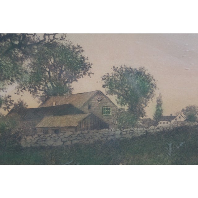 Antique 1890 Ernest C Rost New England Farmhouse Landscape Etching 42" For Sale - Image 9 of 13