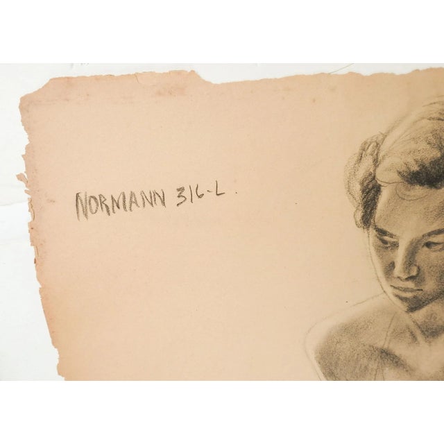 Charcoal seated figural study by Charles Berkeley Normann (1903-1985) Texas and Norway, signed upper left, circa 1950s....