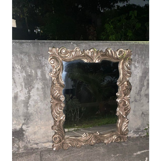 Glass 1970s Large Ornate Baroque Style Wall Mirror in Burnished Champagne Finish - 42" X 34" For Sale - Image 7 of 12