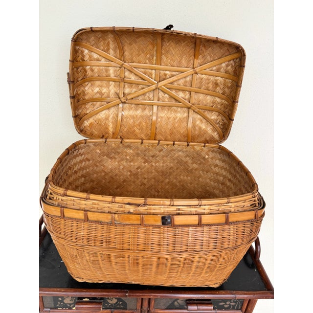 Rattan, Wicker Storage Basket. Large Enough for Blanket Storage. For Sale - Image 9 of 9